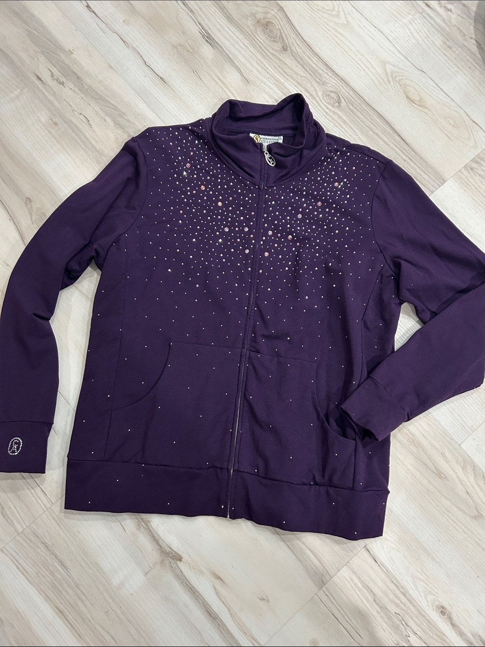 Christine Alexander Purple Zip-Up Bomber with Crystal Accents